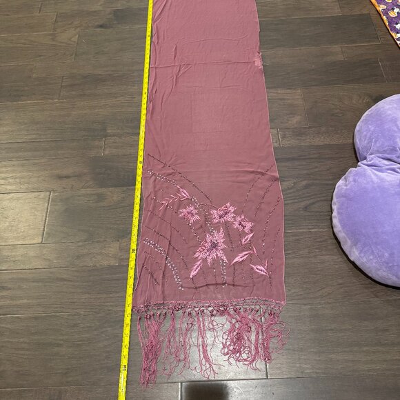 Sue Wong Scarf SILK Dress Shawl Light Purple Lavender Orchid Hand Bead Large 38 - Picture 9 of 13